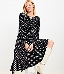 Petite Dotted Button Godet Midi Dress carousel Product Image 2