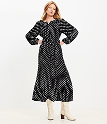 Petite Dotted Button Godet Midi Dress carousel Product Image 1