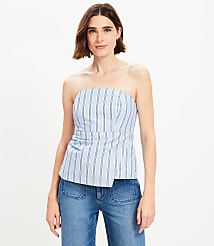 Striped Poplin Strapless Peplum Top carousel Product Image 1