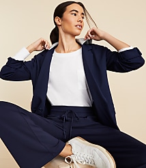 Lou & Grey Sporty Ponte Hooded Double Breasted Blazer carousel Product Image 1