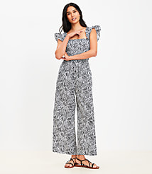 LOFT Beach Spiral Smocked Ruffle Strap Jumpsuit carousel Product Image 1