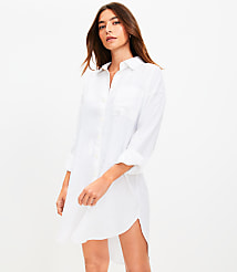 Petite LOFT Beach Linen Swimsuit Coverup Pocket Shirt carousel Product Image 2