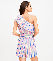 LOFT Beach Dobby Stripe One Shoulder Romper carousel Product Image 2