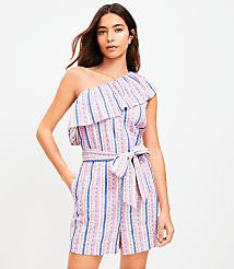 LOFT Beach Dobby Stripe One Shoulder Romper carousel Product Image 3
