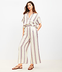 LOFT Beach Striped Linen Wide Leg Pants carousel Product Image 1