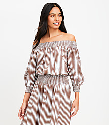 LOFT Beach Striped Poplin Smocked Off The Shoulder Top carousel Product Image 2