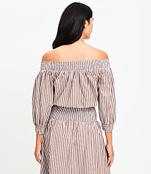 LOFT Beach Striped Poplin Smocked Off The Shoulder Top carousel Product Image 3