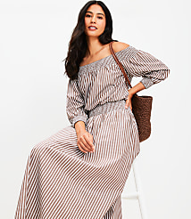 LOFT Beach Striped Poplin Smocked Off The Shoulder Top carousel Product Image 1