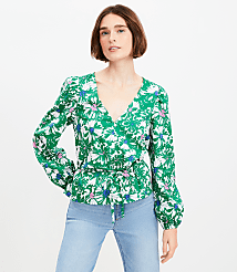 Floral Tie Peplum Blouse carousel Product Image 1