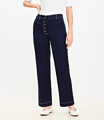 Petite Button Front Straight Pants in Twill carousel Product Image 2