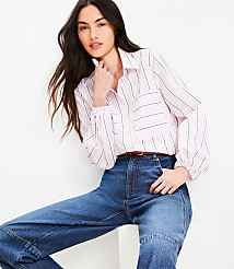Striped Poplin Blouson Sleeve Pocket Shirt carousel Product Image 1