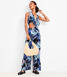 LOFT Beach Floral Linen Blend Wide Leg Pants carousel Product Image 1