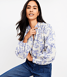Petite Vine Jacquard V-Neck Blouse carousel Product Image 2