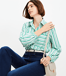 Striped Poplin Blouson Sleeve Pocket Shirt carousel Product Image 2