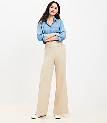Button Trim Wide Leg Pants in Twill carousel Product Image 1