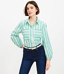 Striped Poplin Blouson Sleeve Pocket Shirt carousel Product Image 1