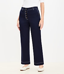 Curvy Button Front Straight Pants in Twill carousel Product Image 1