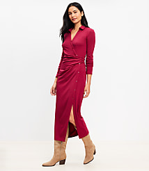 Knotted Button Wrap Midi Dress carousel Product Image 1