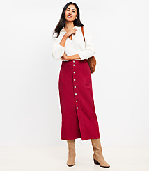 Twill Button Pocket Midi Skirt carousel Product Image 1