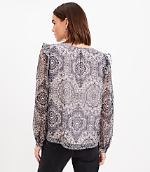 Ornamental Floral Shirred Tie Neck Blouse carousel Product Image 3