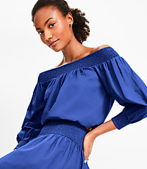 LOFT Beach Poplin Smocked Off The Shoulder Top carousel Product Image 1