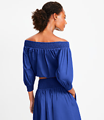 LOFT Beach Poplin Smocked Off The Shoulder Top carousel Product Image 3