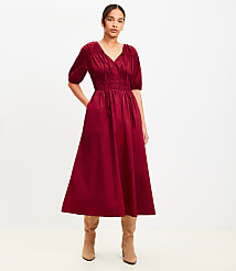 Petite Shirred Tie Neck Midi Pocket Dress carousel Product Image 2