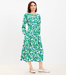 Floral Balloon Sleeve Midi Pocket Dress carousel Product Image 2
