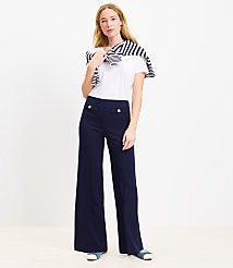 Button Trim Wide Leg Pants in Twill carousel Product Image 1