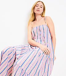 LOFT Beach Dobby Stripe Square Neck Tiered Maxi Dress carousel Product Image 1