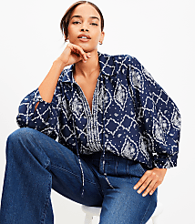 Paisley Seamed Sleeve Tie Neck Blouse carousel Product Image 1