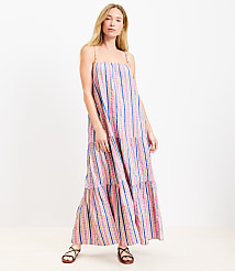LOFT Beach Dobby Stripe Square Neck Tiered Maxi Dress carousel Product Image 2