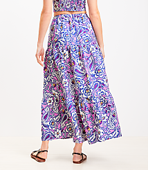 Petite LOFT Beach Paisley Linen Blend Tiered Maxi Pocket Skirt carousel Product Image 3