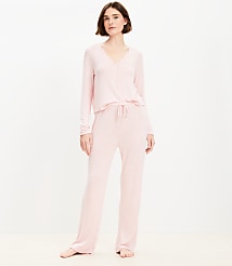 Heathered Henley Wide Leg Pajama Set carousel Product Image 2
