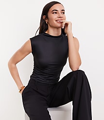 LOFT Versa 360 Knit Ruched Mock Neck Top carousel Product Image 2