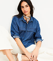 Petite Chambray Wide Sleeve Modern Utility Shirt carousel Product Image 1