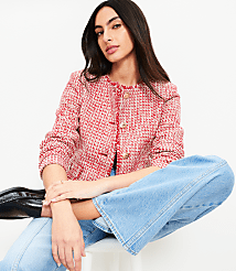 Petite Fringe Tweed Collarless Jacket carousel Product Image 1
