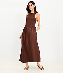 Petite Poplin Mixed Media Midi Pocket Dress carousel Product Image 1