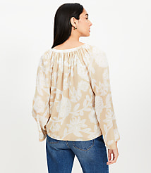Petite Floral Tie Neck Flare Sleeve Blouse carousel Product Image 2