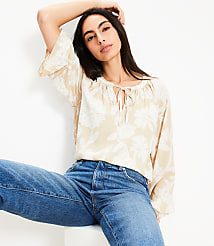 Petite Floral Tie Neck Flare Sleeve Blouse carousel Product Image 1