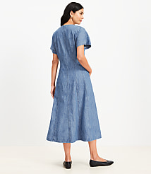 Chambray V-Neck Midi Pocket Dress carousel Product Image 3
