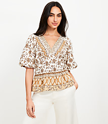Striped Floral Pintucked V-Neck Peplum Blouse carousel Product Image 3