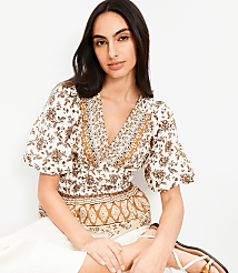 Striped Floral Pintucked V-Neck Peplum Blouse carousel Product Image 2