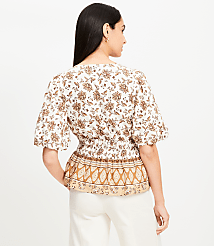 Striped Floral Pintucked V-Neck Peplum Blouse carousel Product Image 4