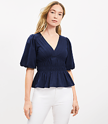 Pintucked V-Neck Peplum Blouse carousel Product Image 2