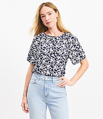 Petite Floral Ruched Raglan Mixed Media Top carousel Product Image 2