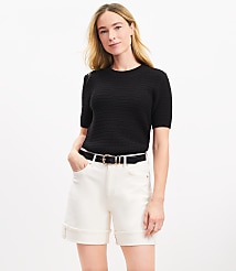Petite A-Line High Rise Denim Shorts in Ivory carousel Product Image 1