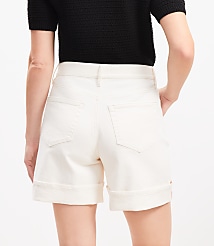 Petite A-Line High Rise Denim Shorts in Ivory carousel Product Image 3