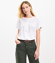 Pintucked Henley Mixed Media Top carousel Product Image 1