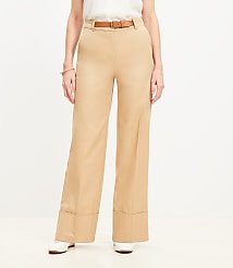 Curvy Faux Leather Belted Stovepipe Pants in Twill carousel Product Image 1